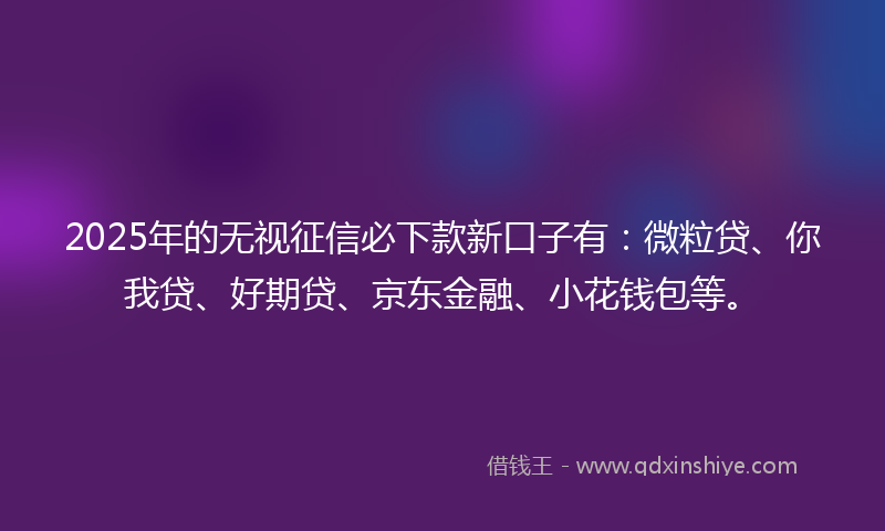 2025年的无视征信必下款新口子有：微粒贷、你我贷、好期贷、京东金融、小花钱包等。