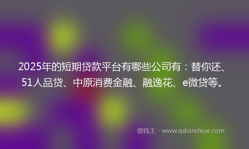 2025年的短期贷款平台有哪些公司有：替你还、51人品贷、中原消费金融、融逸花、e微贷等。