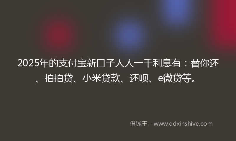 2025年的支付宝新口子人人一千利息有：替你还、拍拍贷、小米贷款、还呗、e微贷等。