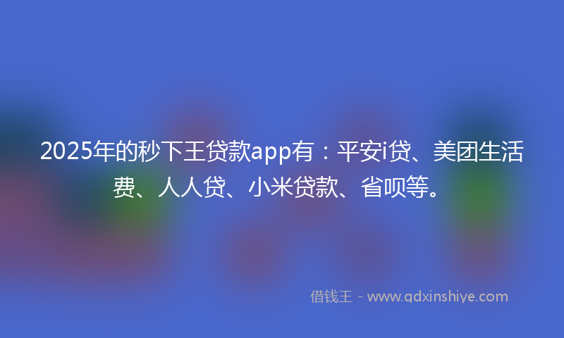 2025年的秒下王贷款app有：平安i贷、美团生活费、人人贷、小米贷款、省呗等。