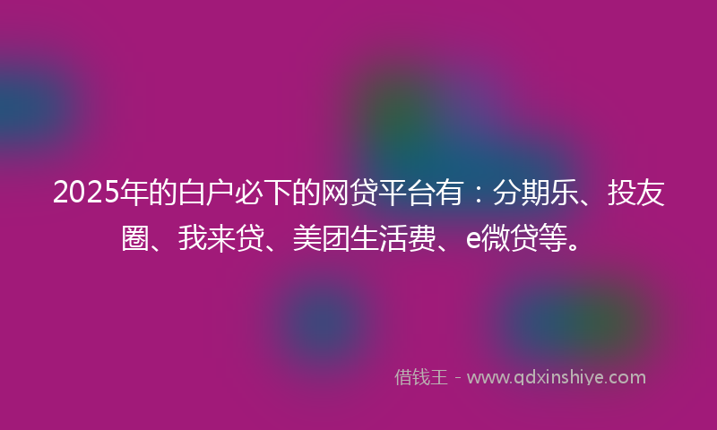 2025年的白户必下的网贷平台有：分期乐、投友圈、我来贷、美团生活费、e微贷等。