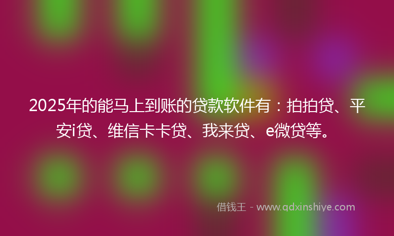 2025年的能马上到账的贷款软件有：拍拍贷、平安i贷、维信卡卡贷、我来贷、e微贷等。