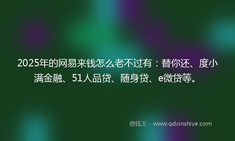 2025年的网易来钱怎么老不过有：替你还、度小满金融、51人品贷、随身贷、e微贷等。