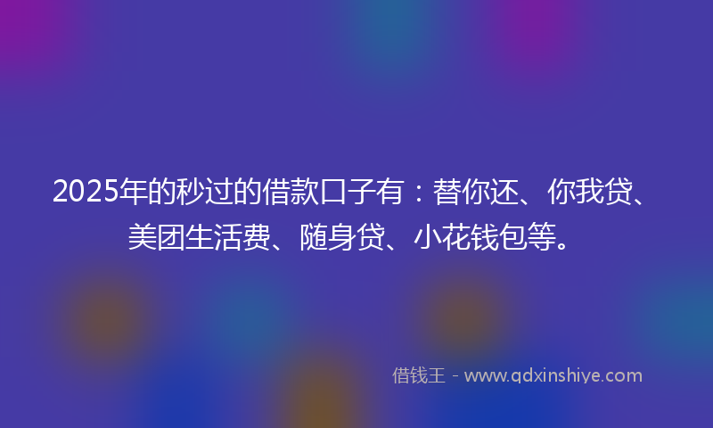2025年的秒过的借款口子有：替你还、你我贷、美团生活费、随身贷、小花钱包等。