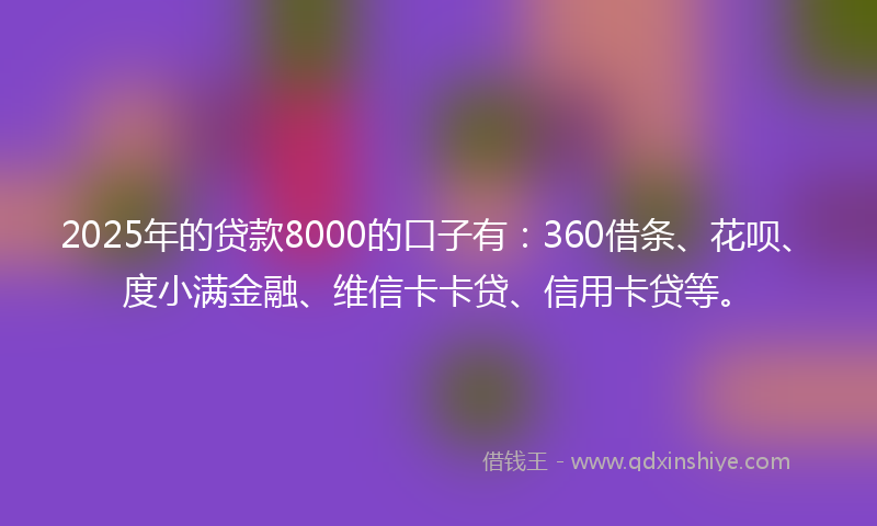 2025年的贷款8000的口子有：360借条、花呗、度小满金融、维信卡卡贷、信用卡贷等。