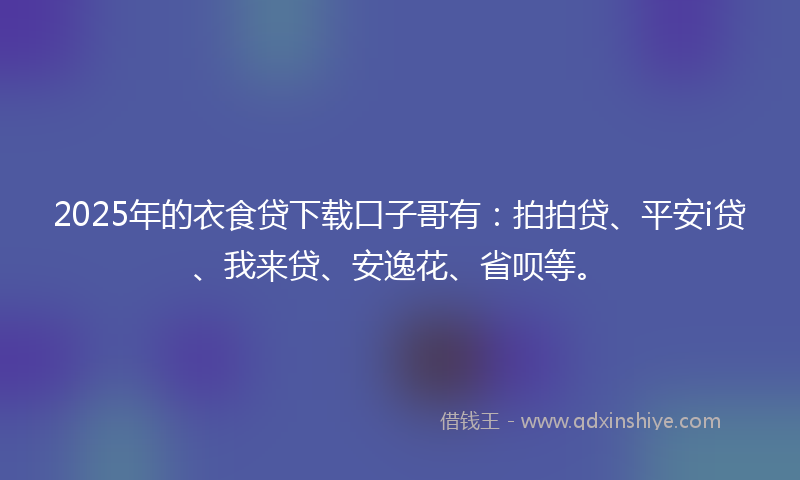 2025年的衣食贷下载口子哥有：拍拍贷、平安i贷、我来贷、安逸花、省呗等。