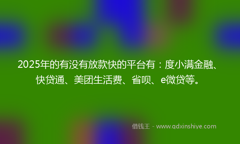 2025年的有没有放款快的平台有：度小满金融、快贷通、美团生活费、省呗、e微贷等。