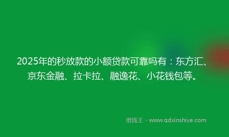 2025年的秒放款的小额贷款可靠吗有：东方汇、京东金融、拉卡拉、融逸花、小花钱包等。