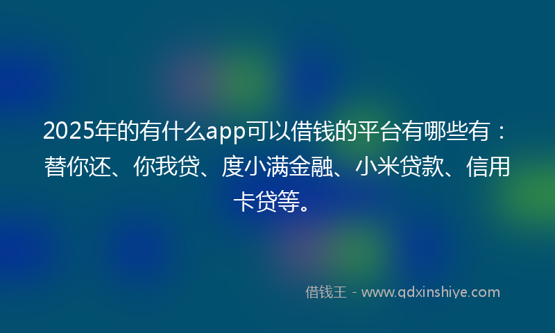 2025年的有什么app可以借钱的平台有哪些有：替你还、你我贷、度小满金融、小米贷款、信用卡贷等。