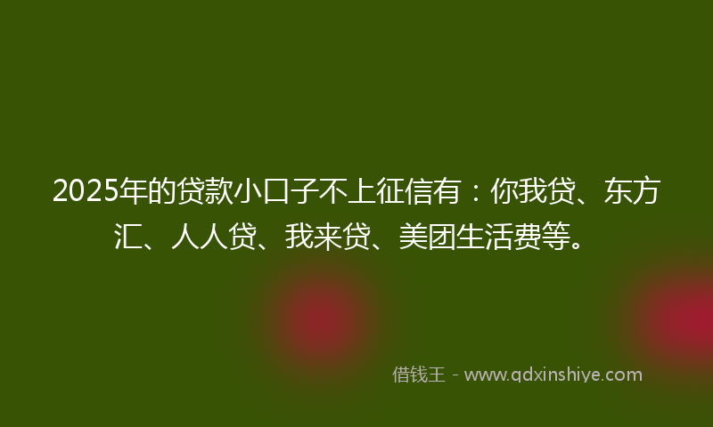 2025年的贷款小口子不上征信有：你我贷、东方汇、人人贷、我来贷、美团生活费等。