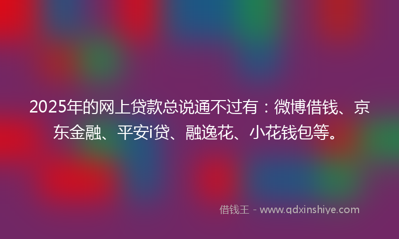 2025年的网上贷款总说通不过有：微博借钱、京东金融、平安i贷、融逸花、小花钱包等。