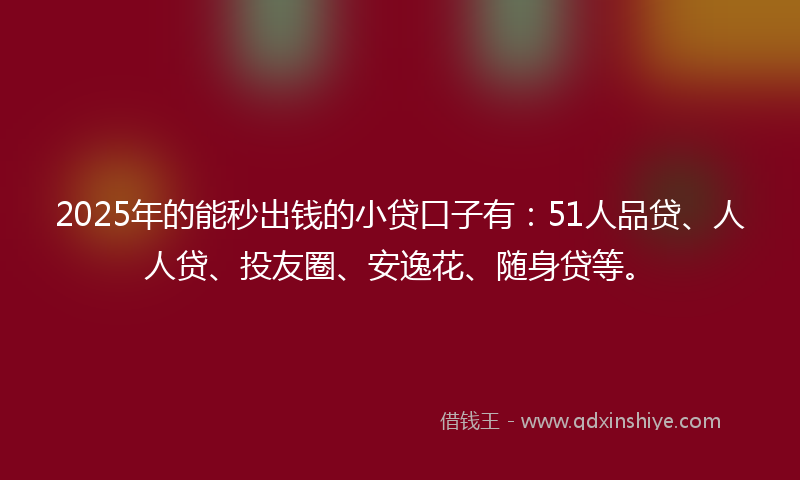 2025年的能秒出钱的小贷口子有：51人品贷、人人贷、投友圈、安逸花、随身贷等。
