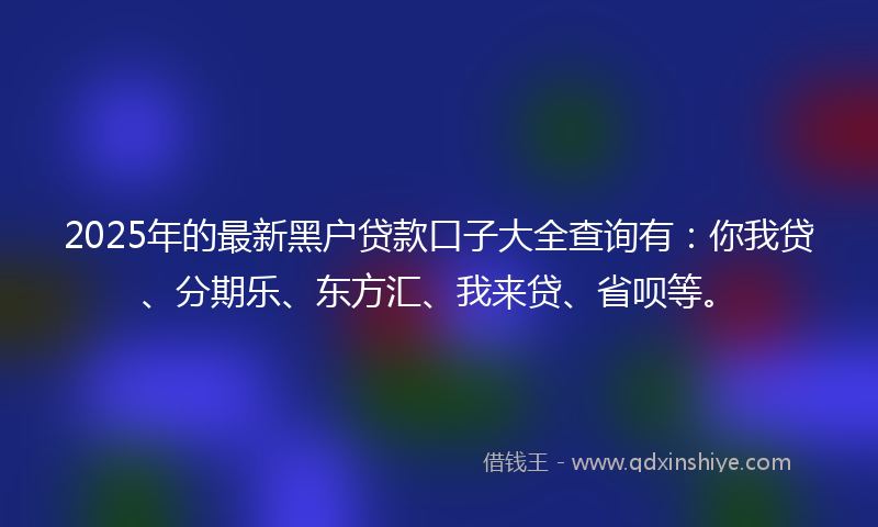 2025年的最新黑户贷款口子大全查询有：你我贷、分期乐、东方汇、我来贷、省呗等。
