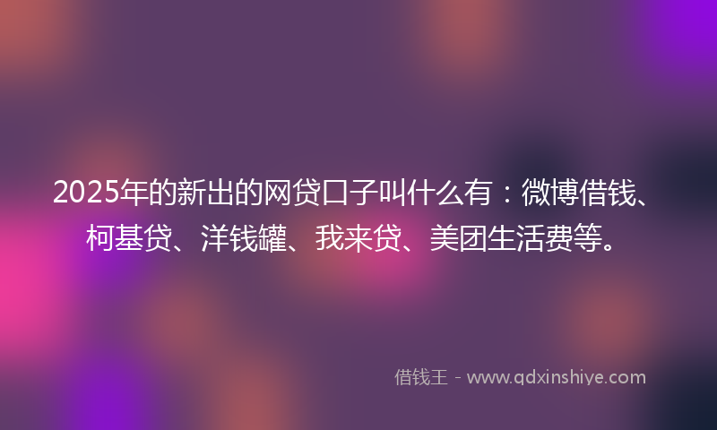 2025年的新出的网贷口子叫什么有：微博借钱、柯基贷、洋钱罐、我来贷、美团生活费等。