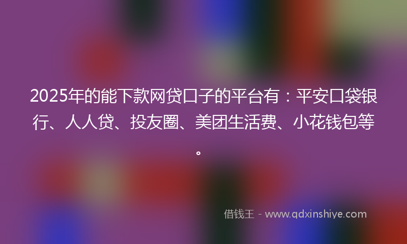 2025年的能下款网贷口子的平台有：平安口袋银行、人人贷、投友圈、美团生活费、小花钱包等。