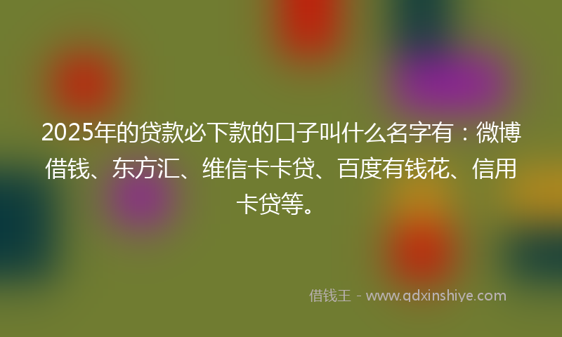 2025年的贷款必下款的口子叫什么名字有：微博借钱、东方汇、维信卡卡贷、百度有钱花、信用卡贷等。