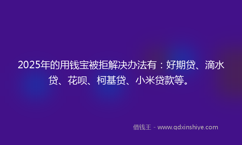 2025年的用钱宝被拒解决办法有：好期贷、滴水贷、花呗、柯基贷、小米贷款等。