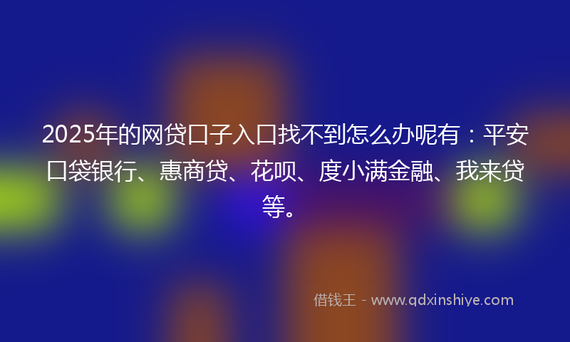 2025年的网贷口子入口找不到怎么办呢有：平安口袋银行、惠商贷、花呗、度小满金融、我来贷等。