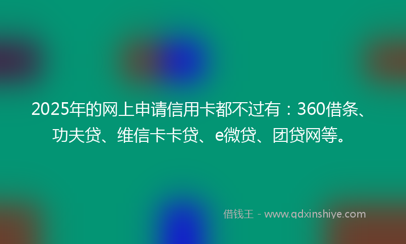 2025年的网上申请信用卡都不过有：360借条、功夫贷、维信卡卡贷、e微贷、团贷网等。