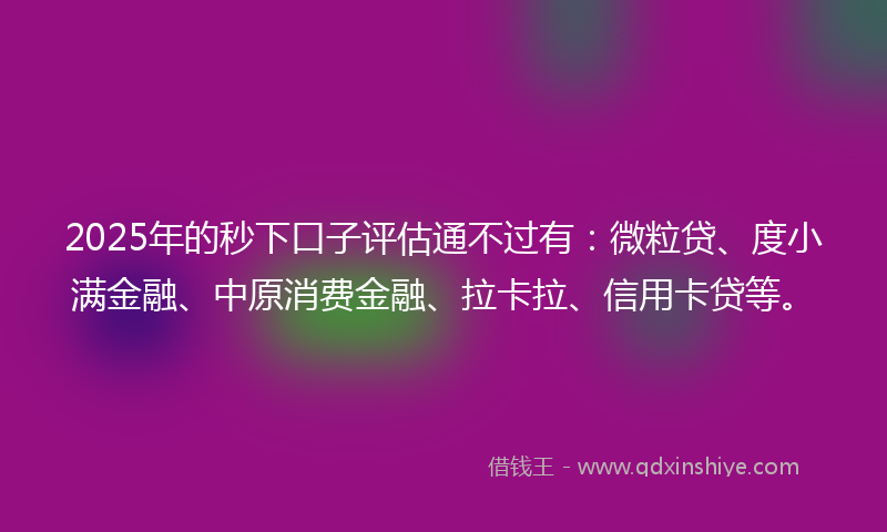 2025年的秒下口子评估通不过有：微粒贷、度小满金融、中原消费金融、拉卡拉、信用卡贷等。