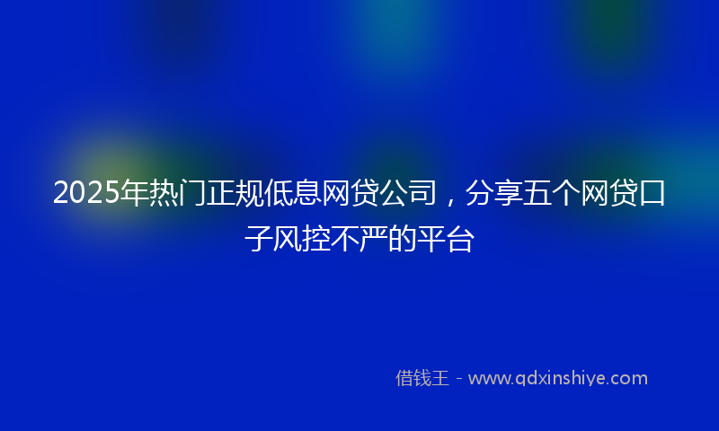2025年热门正规低息网贷公司，分享五个网贷口子风控不严的平台
