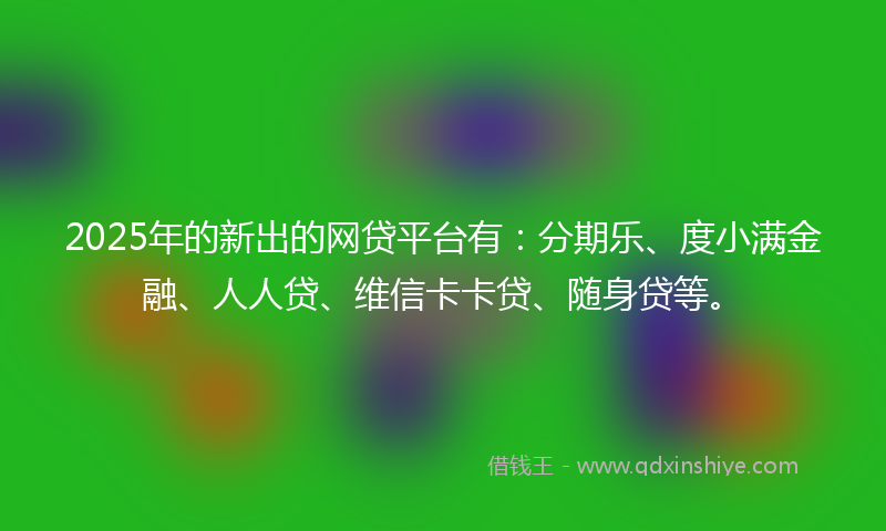 2025年的新出的网贷平台有：分期乐、度小满金融、人人贷、维信卡卡贷、随身贷等。