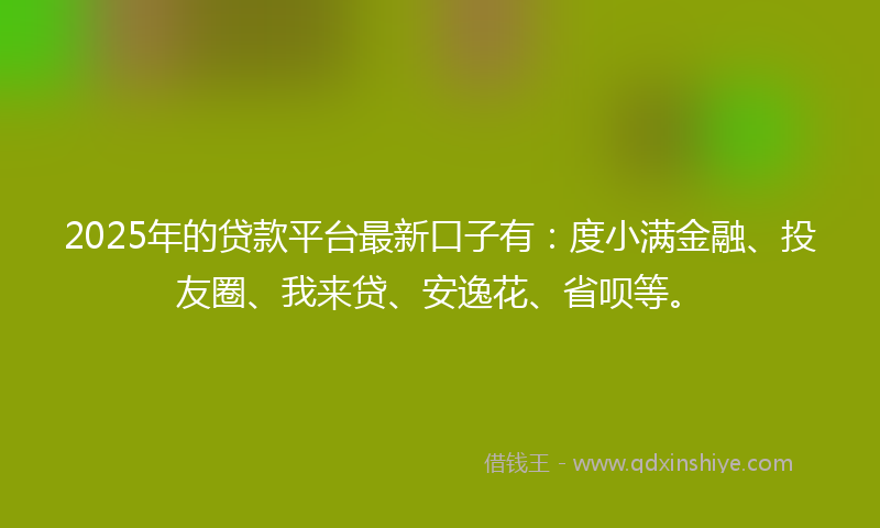 2025年的贷款平台最新口子有:度小满金融、投友圈、我来贷、安逸花、省呗等。