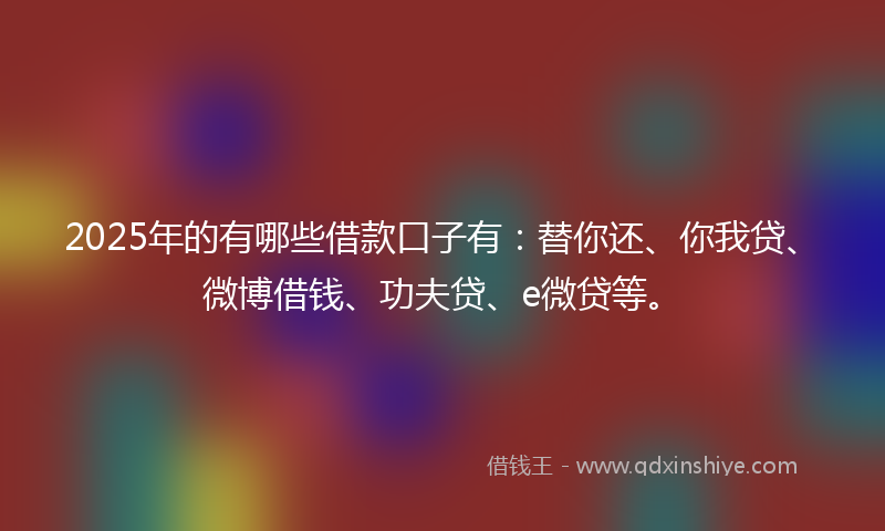 2025年的有哪些借款口子有：替你还、你我贷、微博借钱、功夫贷、e微贷等。