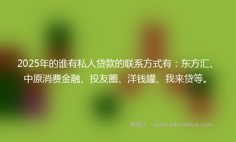 2025年的谁有私人贷款的联系方式有：东方汇、中原消费金融、投友圈、洋钱罐、我来贷等。