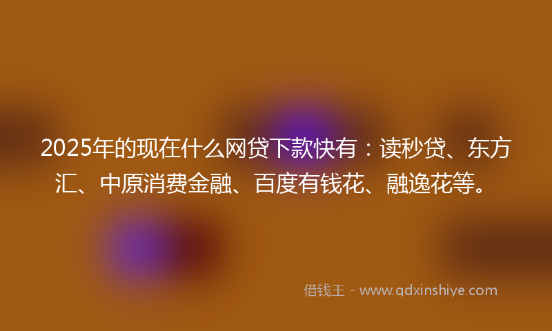 2025年的现在什么网贷下款快有：读秒贷、东方汇、中原消费金融、百度有钱花、融逸花等。