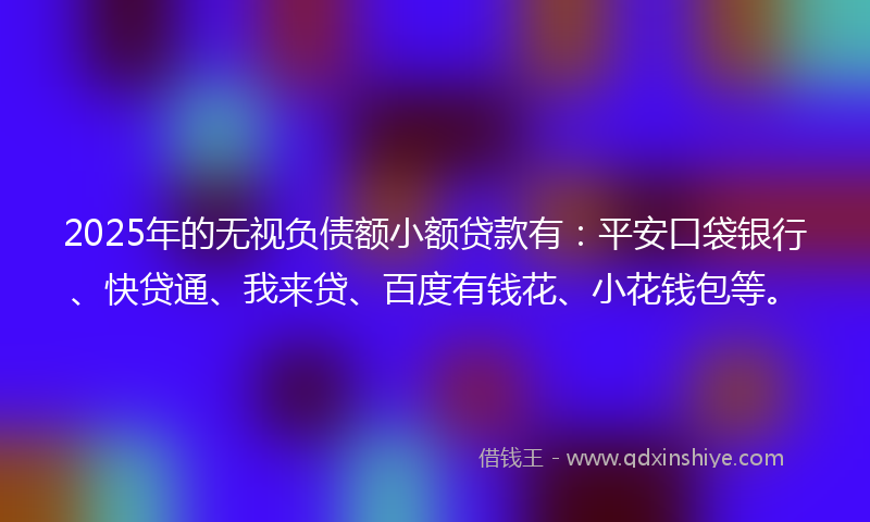 2025年的无视负债额小额贷款有：平安口袋银行、快贷通、我来贷、百度有钱花、小花钱包等。