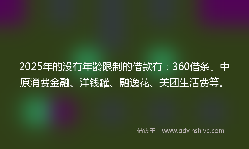 2025年的没有年龄限制的借款有：360借条、中原消费金融、洋钱罐、融逸花、美团生活费等。
