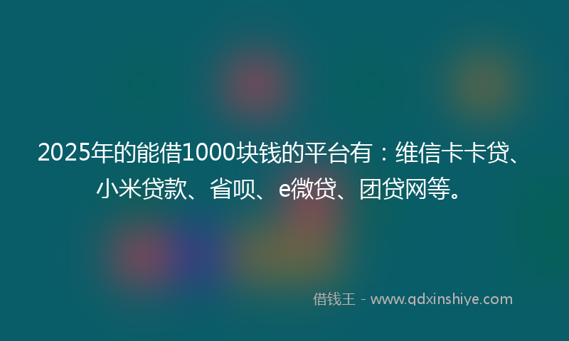 2025年的能借1000块钱的平台有：维信卡卡贷、小米贷款、省呗、e微贷、团贷网等。