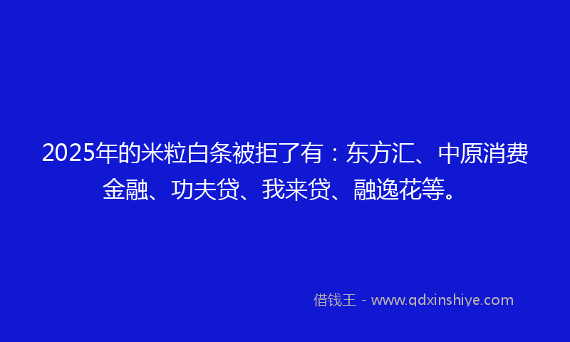 2025年的米粒白条被拒了有：东方汇、中原消费金融、功夫贷、我来贷、融逸花等。