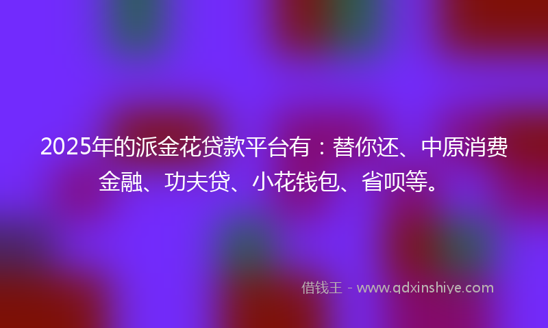 2025年的派金花贷款平台有：替你还、中原消费金融、功夫贷、小花钱包、省呗等。