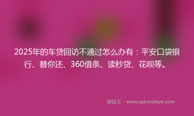 2025年的车贷回访不通过怎么办有：平安口袋银行、替你还、360借条、读秒贷、花呗等。