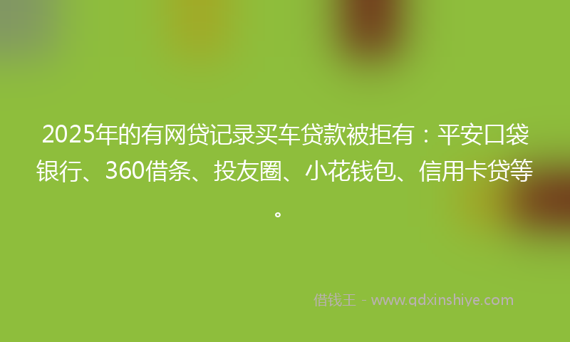2025年的有网贷记录买车贷款被拒有：平安口袋银行、360借条、投友圈、小花钱包、信用卡贷等。