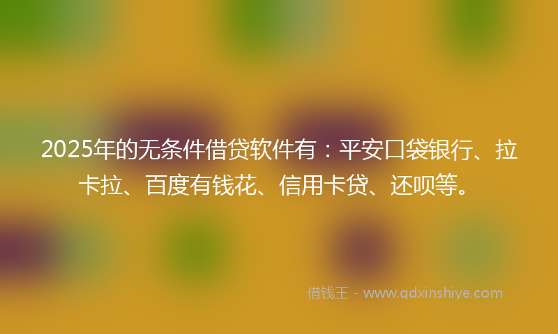 2025年的无条件借贷软件有：平安口袋银行、拉卡拉、百度有钱花、信用卡贷、还呗等。