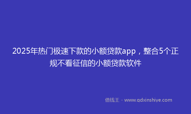 2025年热门极速下款的小额贷款app，整合5个正规不看征信的小额贷款软件