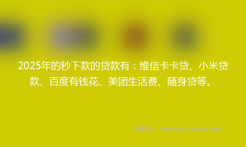 2025年的秒下款的贷款有：维信卡卡贷、小米贷款、百度有钱花、美团生活费、随身贷等。