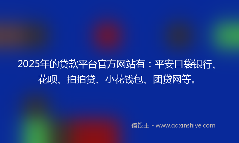 2025年的贷款平台官方网站有：平安口袋银行、花呗、拍拍贷、小花钱包、团贷网等。