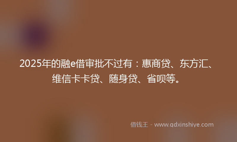 2025年的融e借审批不过有：惠商贷、东方汇、维信卡卡贷、随身贷、省呗等。
