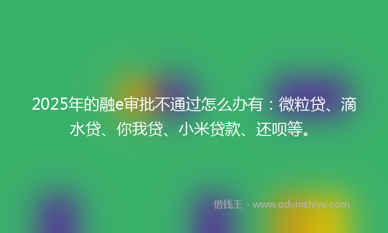 2025年的融e审批不通过怎么办有：微粒贷、滴水贷、你我贷、小米贷款、还呗等。