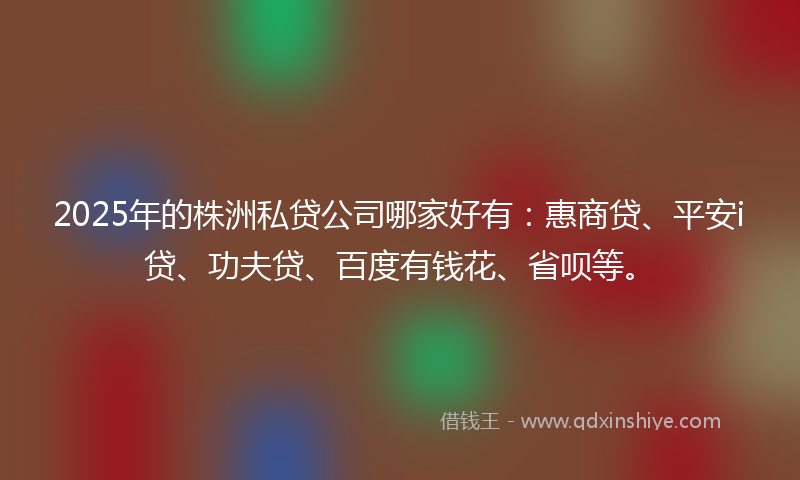 2025年的株洲私贷公司哪家好有：惠商贷、平安i贷、功夫贷、百度有钱花、省呗等。