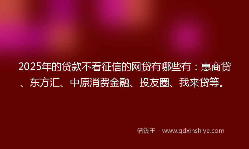 2025年的贷款不看征信的网贷有哪些有：惠商贷、东方汇、中原消费金融、投友圈、我来贷等。