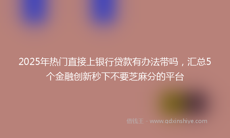 2025年热门直接上银行贷款有办法带吗，汇总5个金融创新秒下不要芝麻分的平台