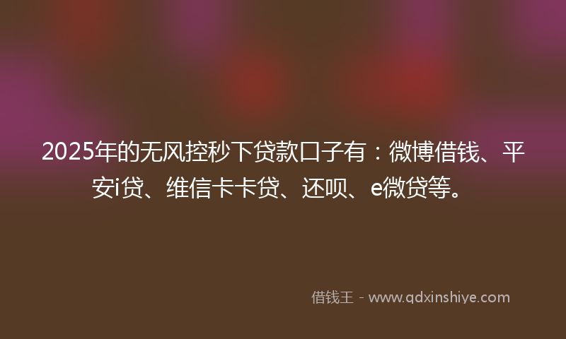 2025年的无风控秒下贷款口子有：微博借钱、平安i贷、维信卡卡贷、还呗、e微贷等。