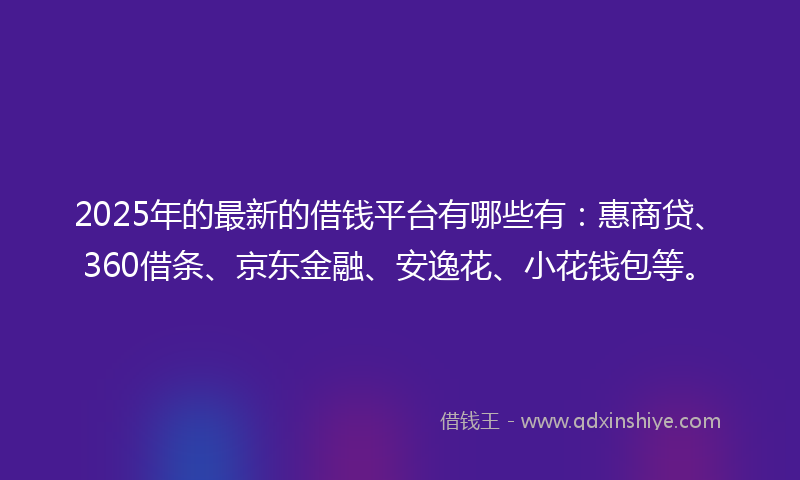 2025年的最新的借钱平台有哪些有：惠商贷、360借条、京东金融、安逸花、小花钱包等。