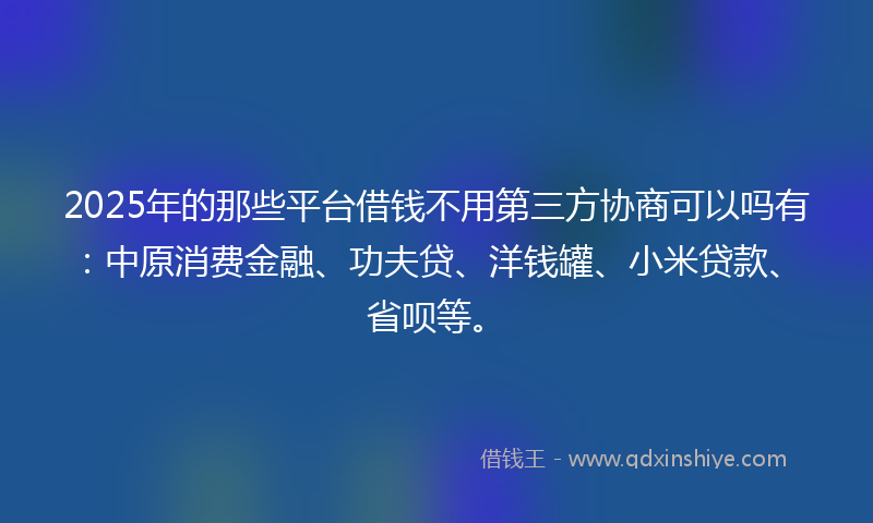 2025年的那些平台借钱不用第三方协商可以吗有：中原消费金融、功夫贷、洋钱罐、小米贷款、省呗等。