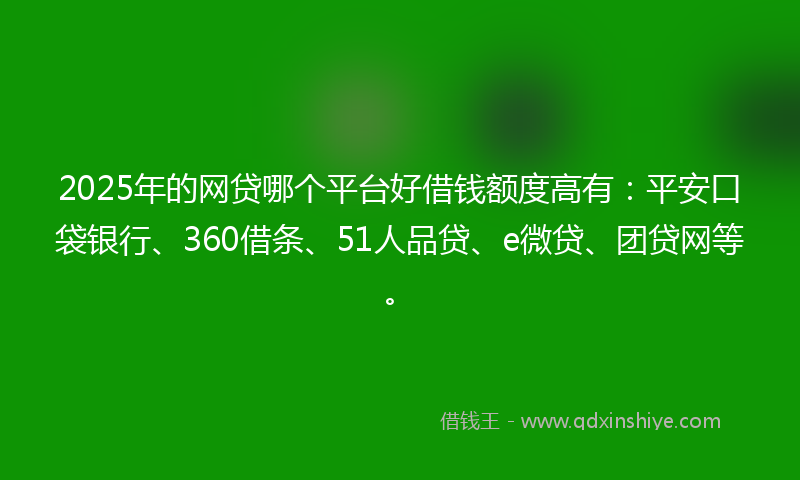 2025年的网贷哪个平台好借钱额度高有：平安口袋银行、360借条、51人品贷、e微贷、团贷网等。
